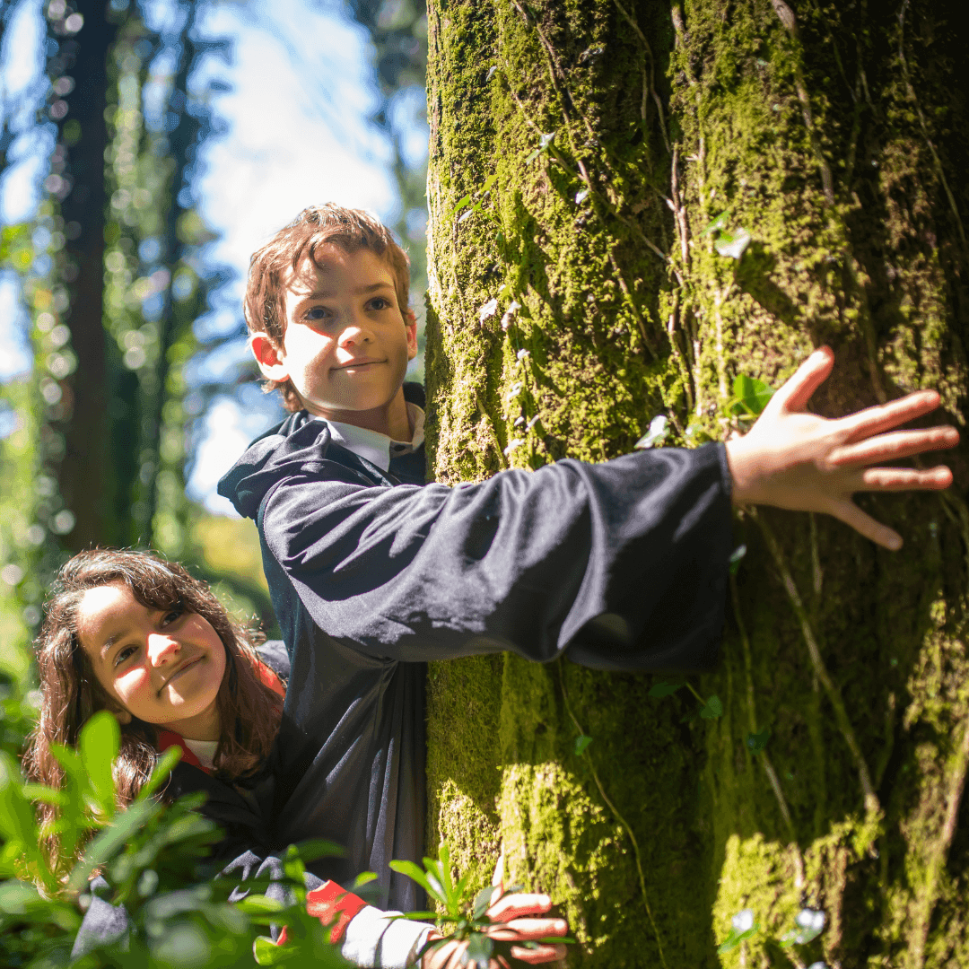 Kinder umarmen Baum